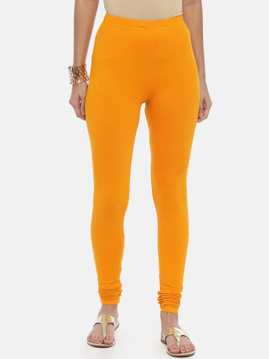 Souchii Mustard Yellow Solid Slim-Fit Churidar-Length Leggings