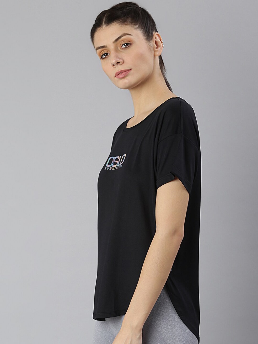 MKH Women Black Typography Extended Sleeves Dri-FIT Sports T-shirt