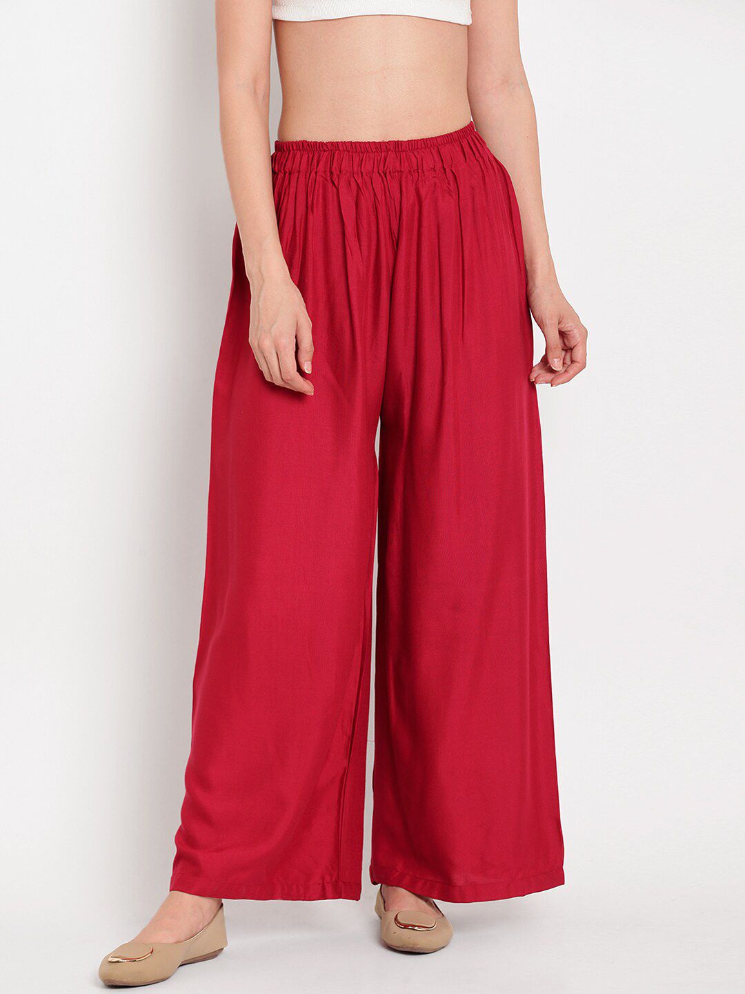 TAG 7 Women White & Maroon Set of 2 Flared Ethnic Palazzos