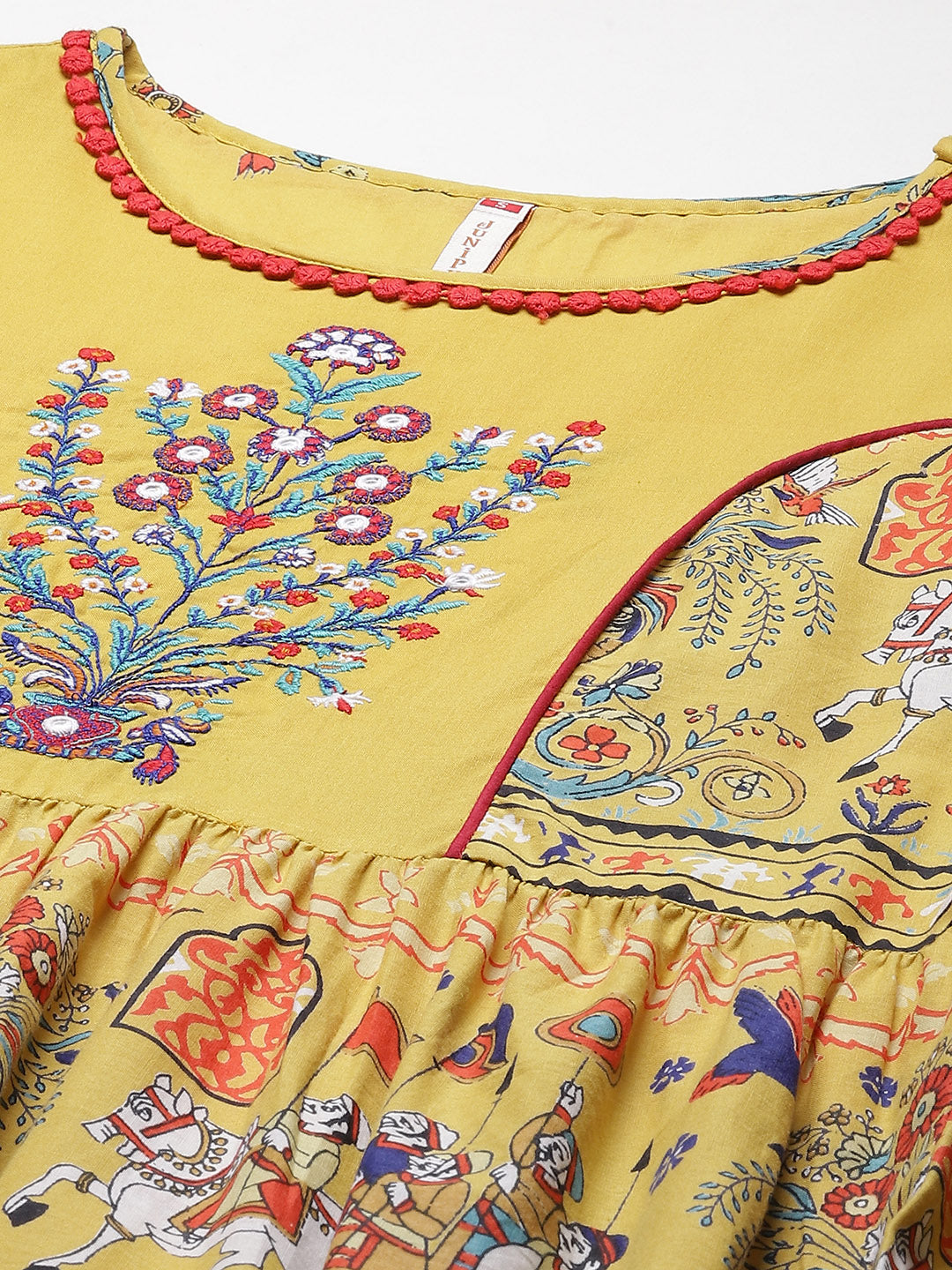 Juniper Women Mustard Cambric Printed Tiered Dress