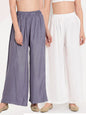 TAG 7 Women White & Grey Set of 2 Flared Ethnic Palazzos