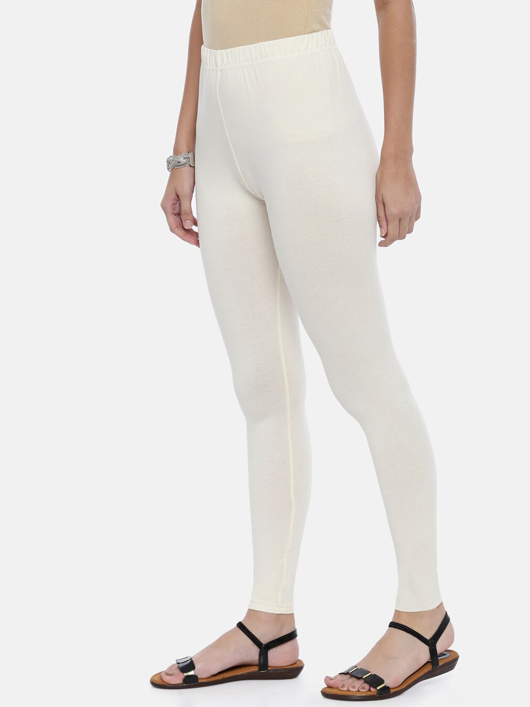 Souchii Cream-Coloured Solid Ankle-Length Leggings