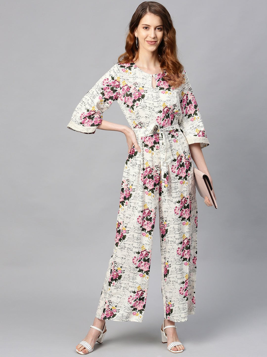 Juniper Women Offwhite Rayon Slub Printed Regular Jumpsuit