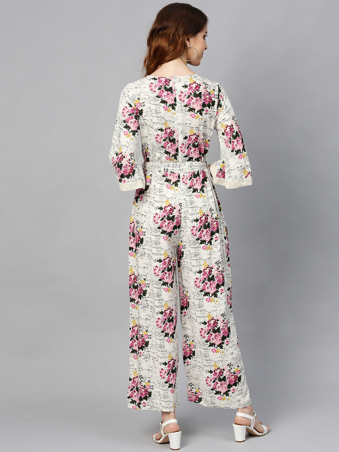 Juniper Women Offwhite Rayon Slub Printed Regular Jumpsuit