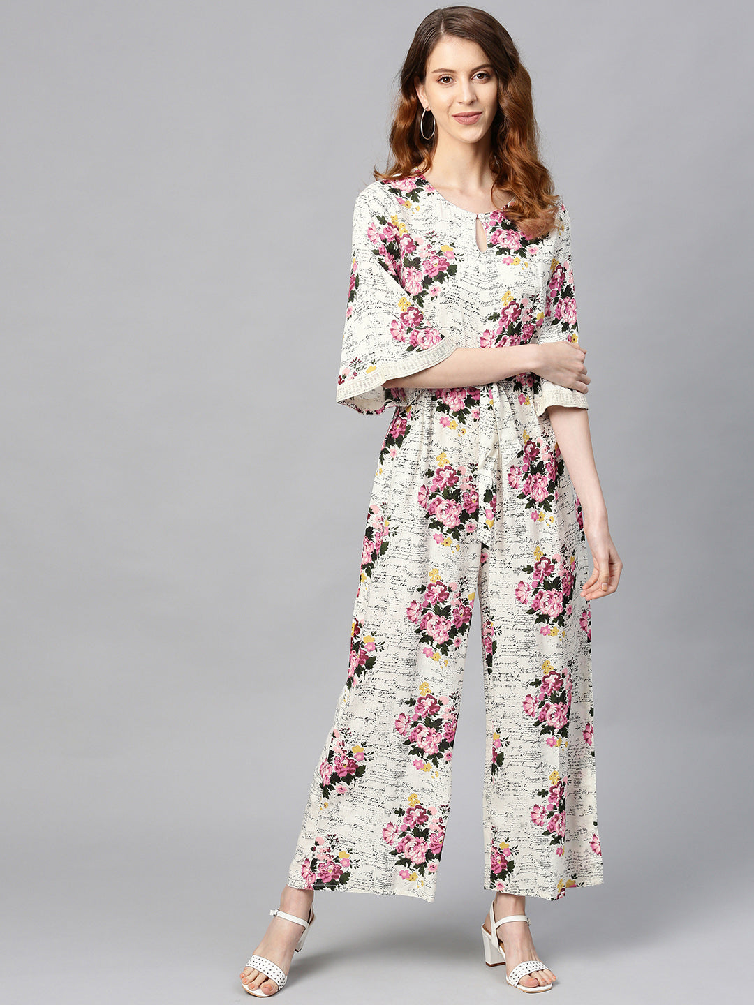 Juniper Women Offwhite Rayon Slub Printed Regular Jumpsuit