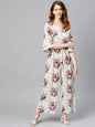Juniper Women Offwhite Rayon Slub Printed Regular Jumpsuit