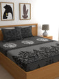Dreamscape Grey & White Ethnic Motifs 144 TC Queen Bedsheet with 2 Pillow Covers