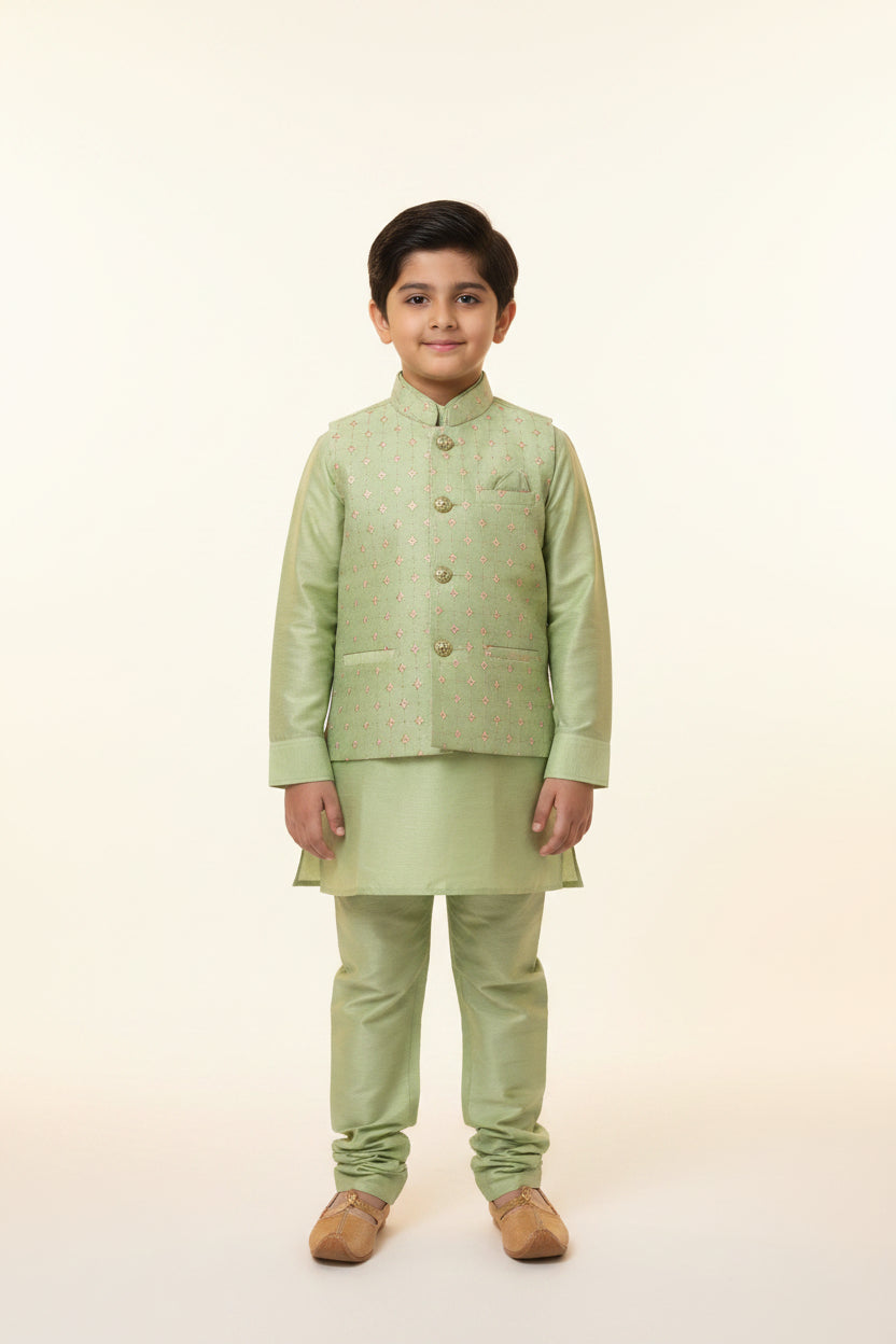 Pista green kurta with jacket