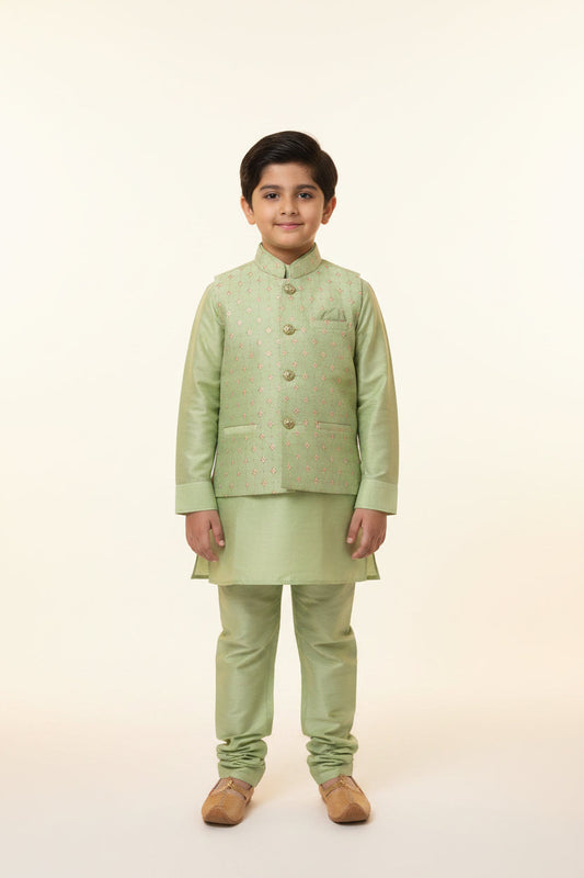 Pista green kurta with jacket