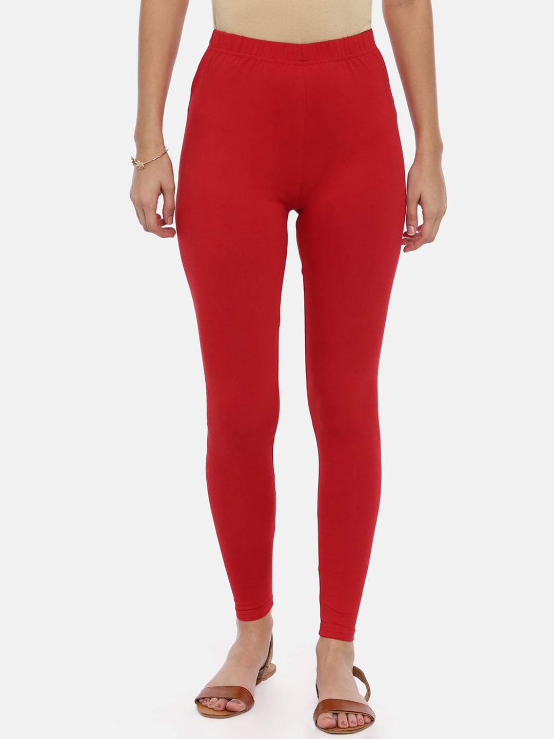 Souchii Red Solid Slim-Fit Ankle-Length Leggings