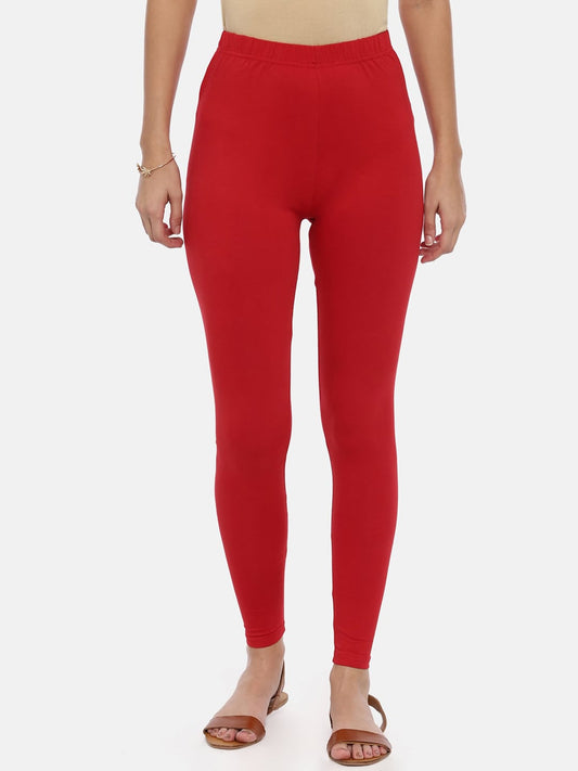 Souchii Red Solid Slim-Fit Ankle-Length Leggings