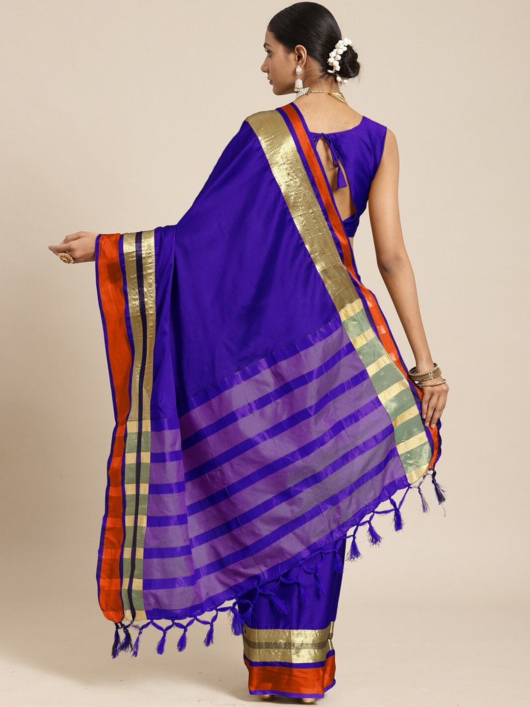 Saree Mall Blue & Copper-Toned Zari Silk Blend Uppada Sarees