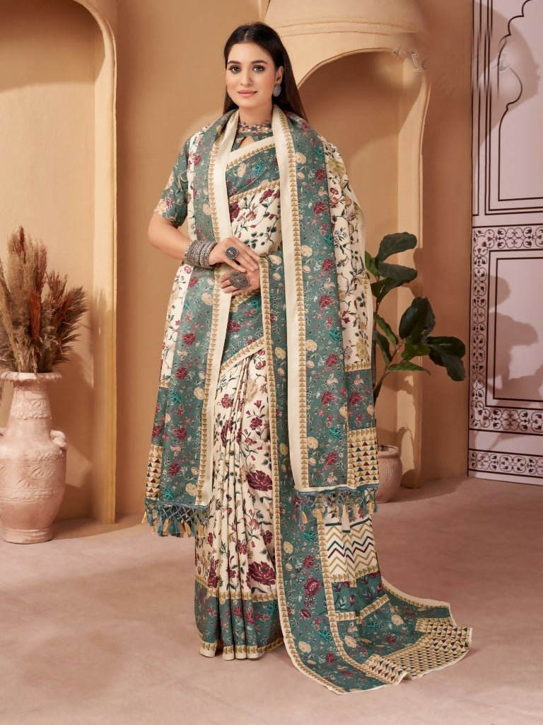 Aayaa Designer Winter Collection Printed Saree With Shawl - Multi Color