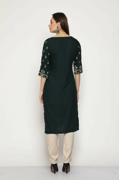 Maai Rayon Hand Printed Kurta Green