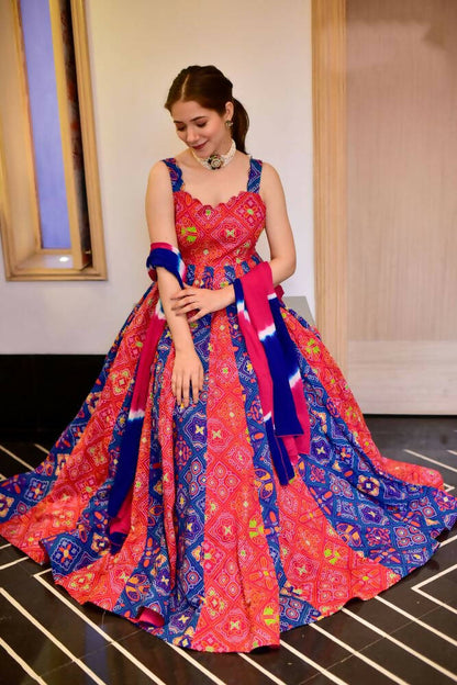 Everywhere Designer Blue & Red Silk Cotton Stitched Suit With Dupatta - Anbazaar