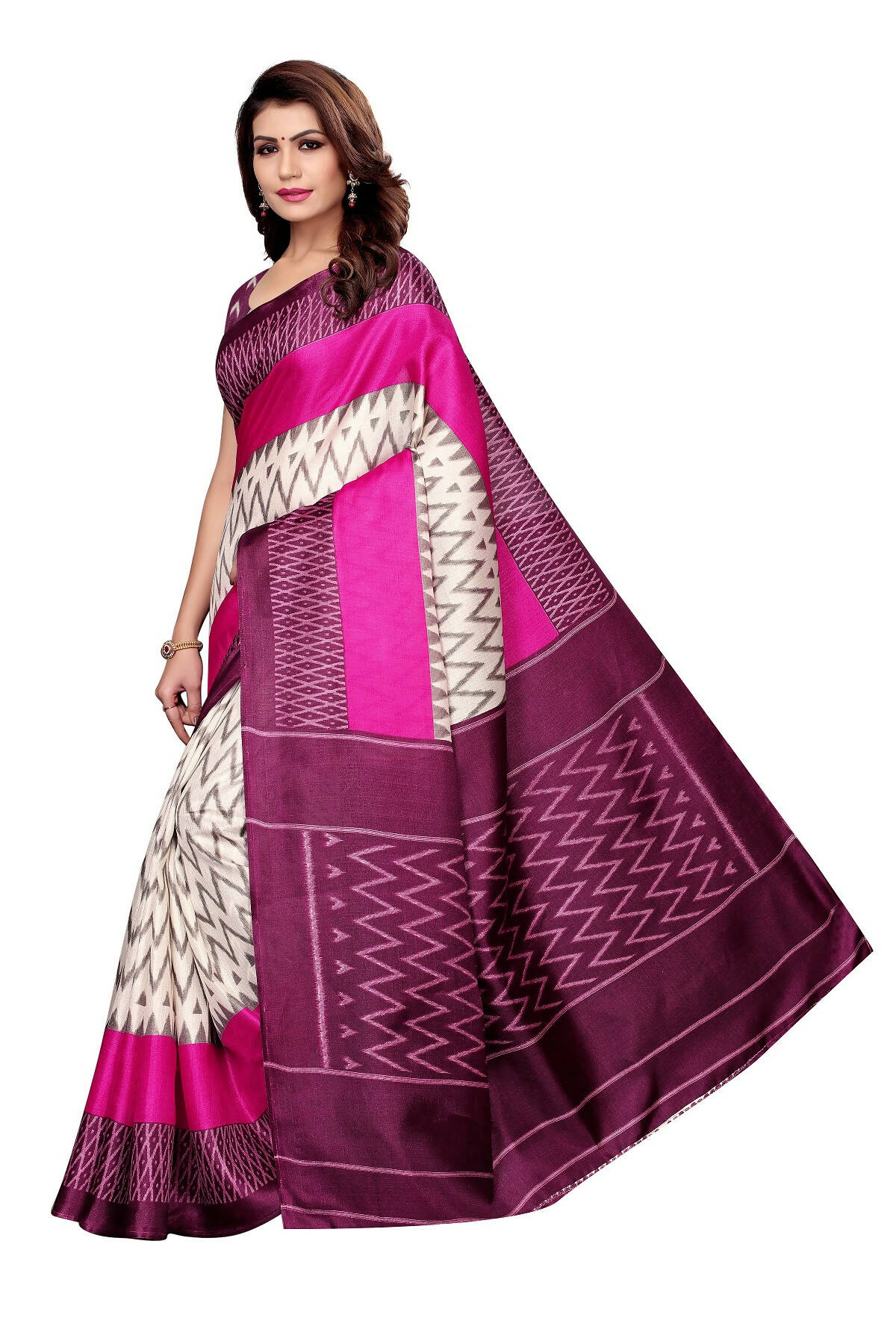 Vamika Wine Red & White Kalamkari With Jhalar Khadi Silk Saree