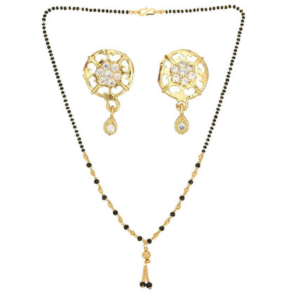 AanyaCentric Gold-Polished Short Mangalsutra Set with Earrings