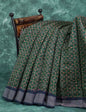 Dark Green and Navy Blue Geometrical Print Semi Chanderi Saree By Gayathri Reddy Designer Studio