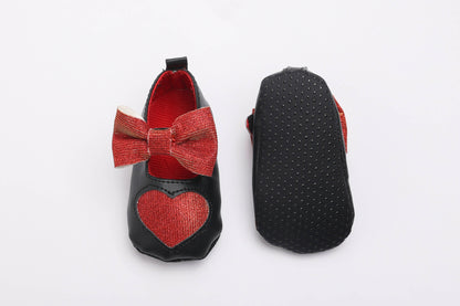 Tiny Bugs Girls Heart Bow Detailing Booties - Black & Red