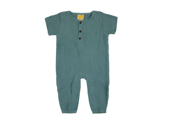 Sunshine Baby Cute Organic Muslin Cotton Babies Full Length Romper With Sleeve - Teal