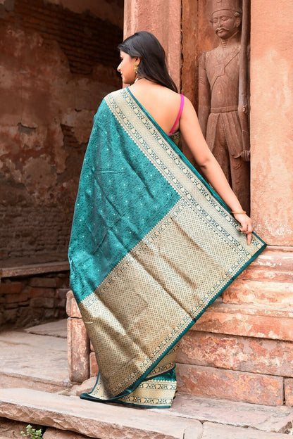 Joban Fashion Green Banarasi Katan Pure Handloom Banarasi Silk Saree