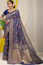 Jyoti Fashion Women's Navy Blue Kanjivaram Silk Zari Woven Saree with Blouse