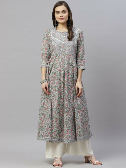 Miravan Women's Floral Printed Anarkali Kurta