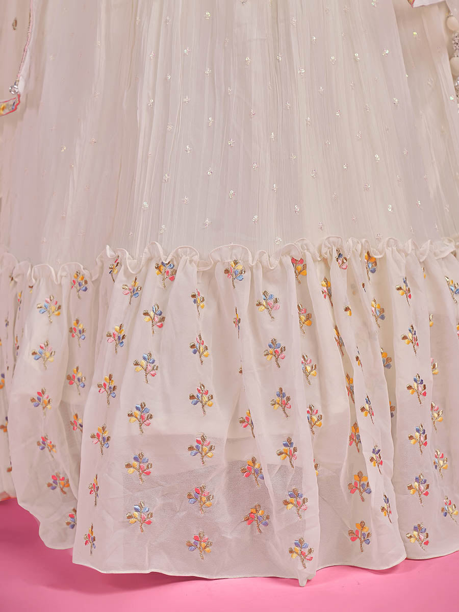 Myra White Pure Georgette Embroidered Gown