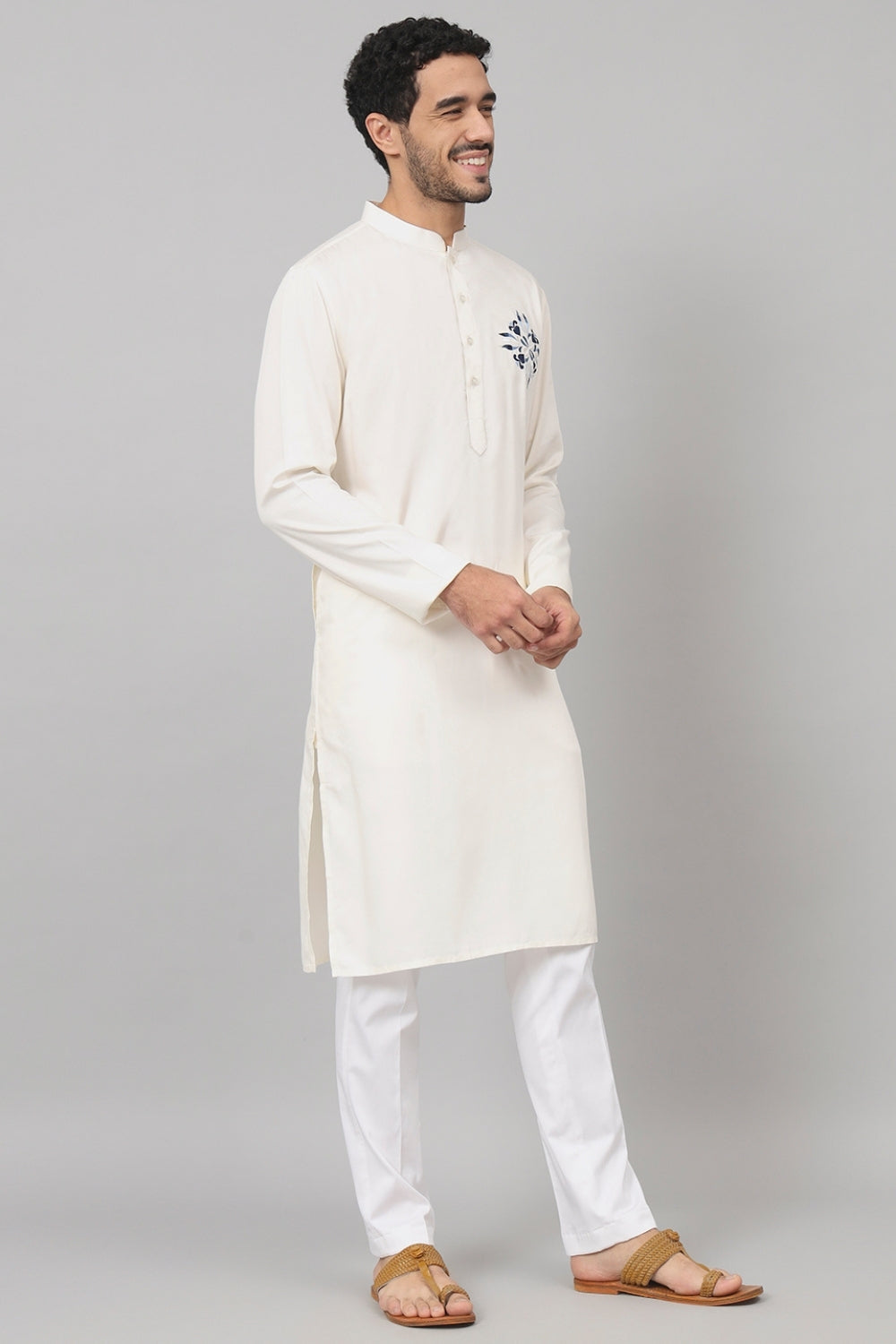 Motif Embroidered Cotton Kurta by Hilo Design