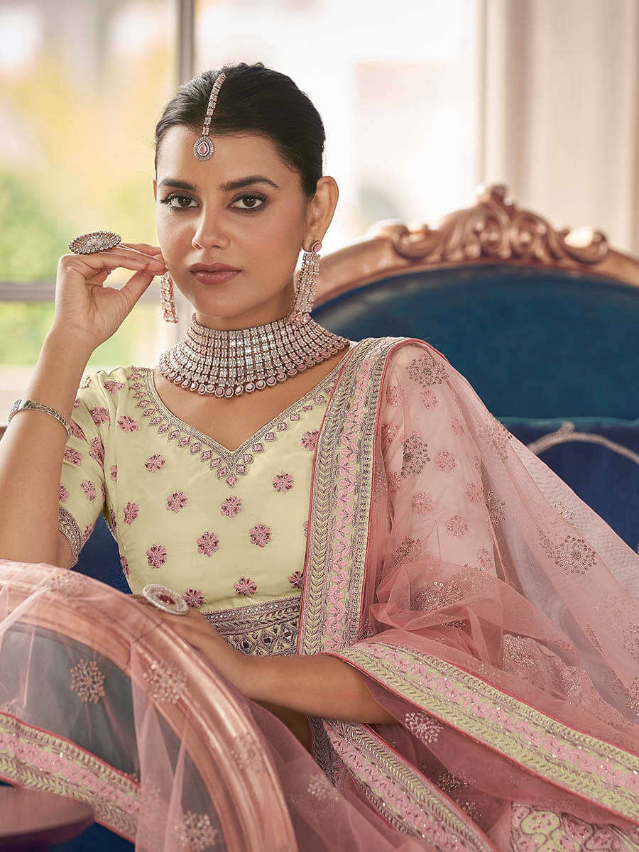Myra White Art Silk Heavy Embroidered Lehenga