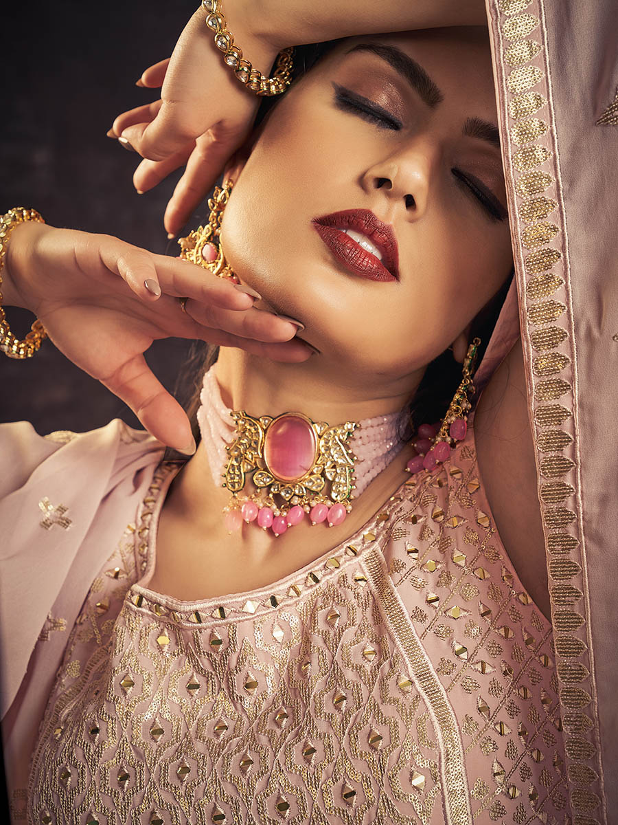 Myra Baby Pink Real Georgette Designer Gown Style Suit