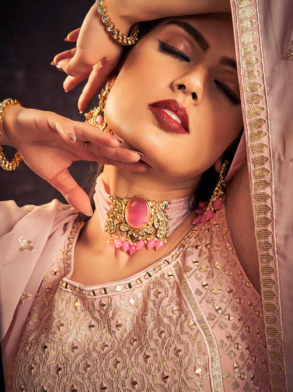 Myra Baby Pink Real Georgette Designer Gown Style Suit