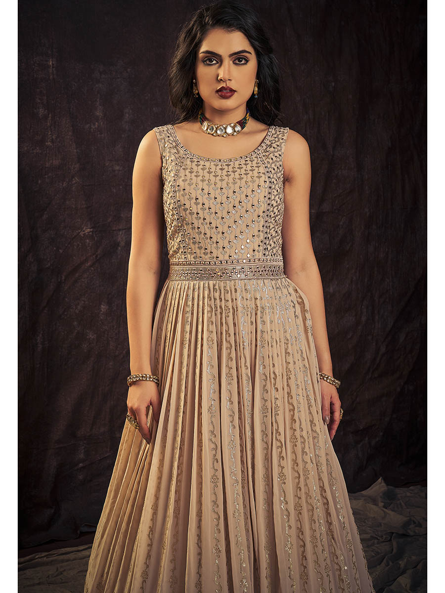 Myra Peach Real Georgette Designer Gown Style Suit
