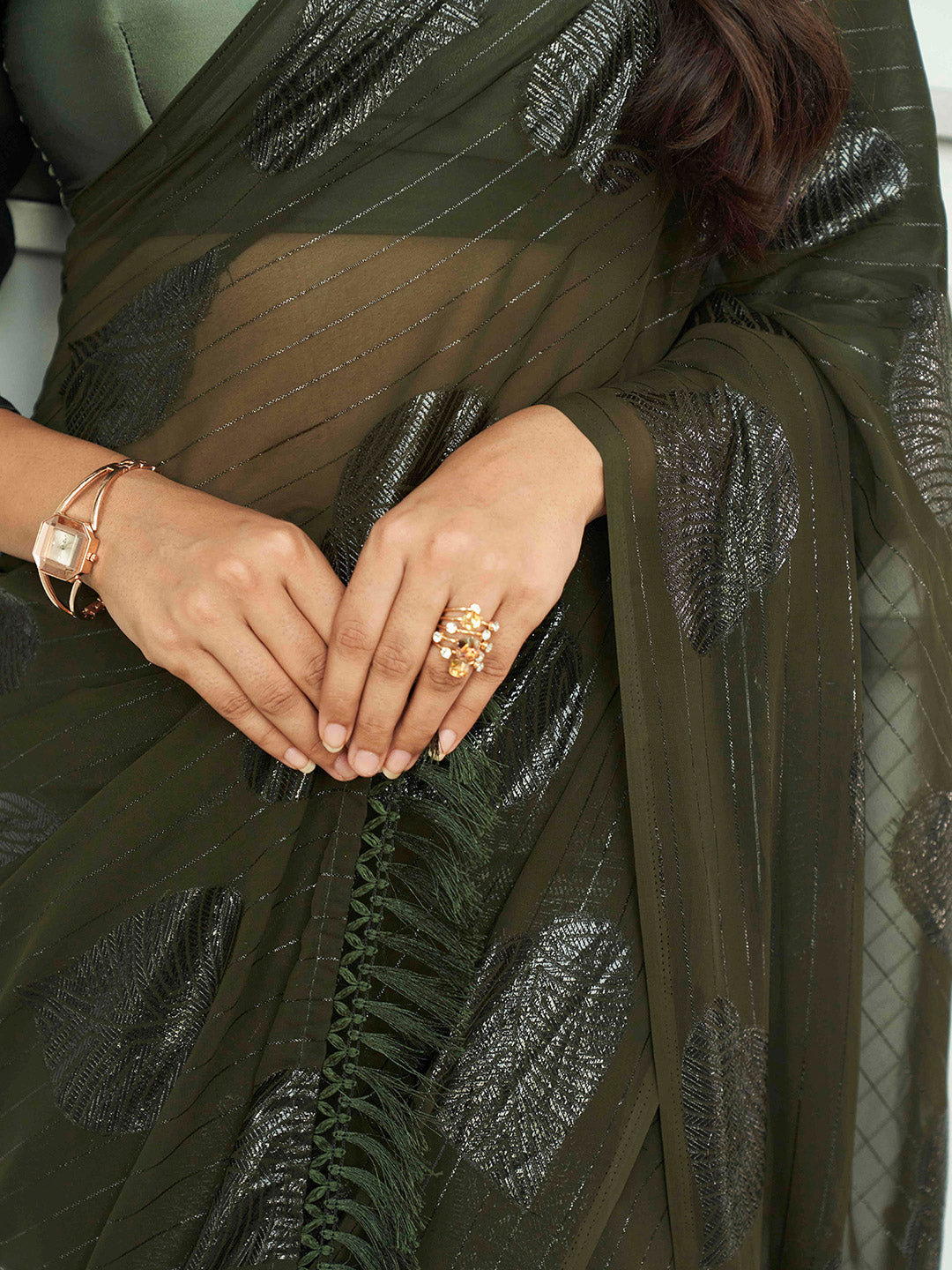 Tikhi Imli Green Floral Embellished Saree