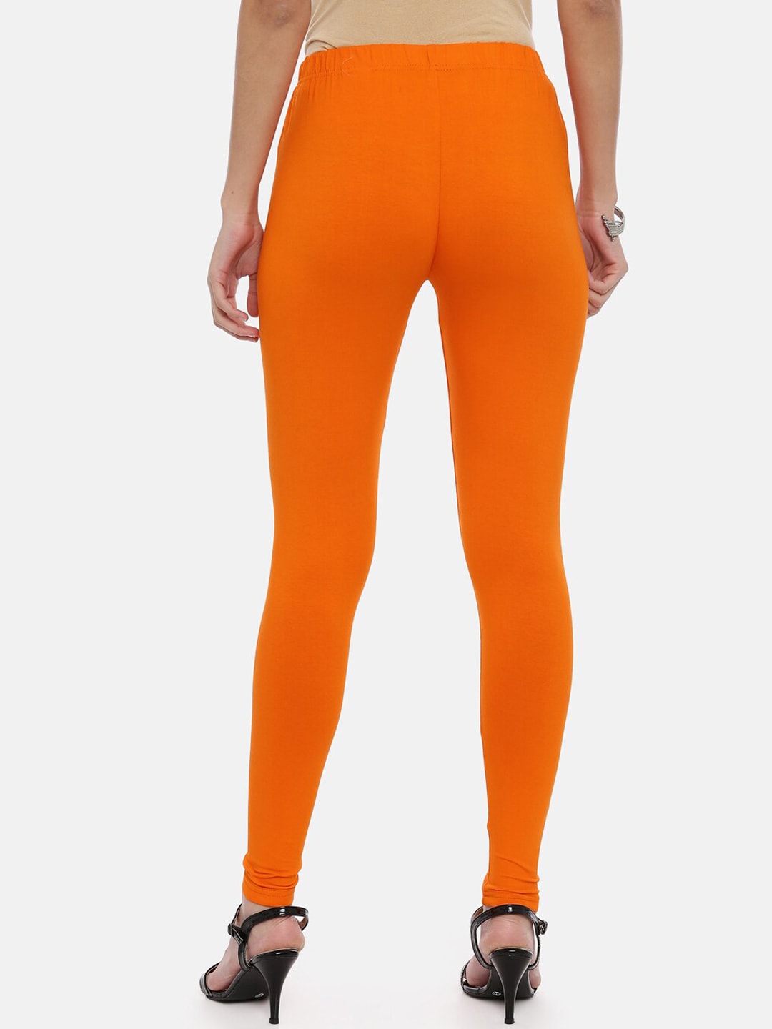 Souchii Orange Solid Slim-Fit Ankle-Length Leggings