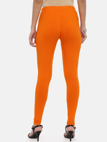 Souchii Orange Solid Slim-Fit Ankle-Length Leggings