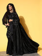 Tikhi Imli Black Floral Sequinned Satin Saree