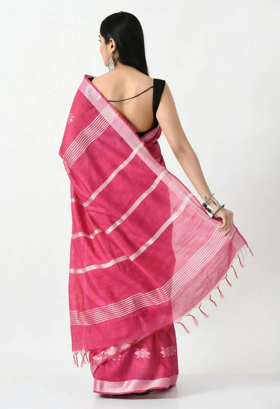 Mominos Fashion Moeza Magenta All Over Buti Handloom Silk Saree with unstitched Blouse piece