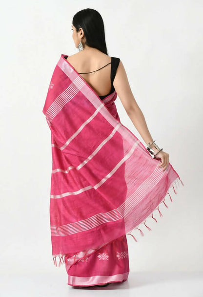 Mominos Fashion Moeza Magenta All Over Buti Handloom Silk Saree with unstitched Blouse piece
