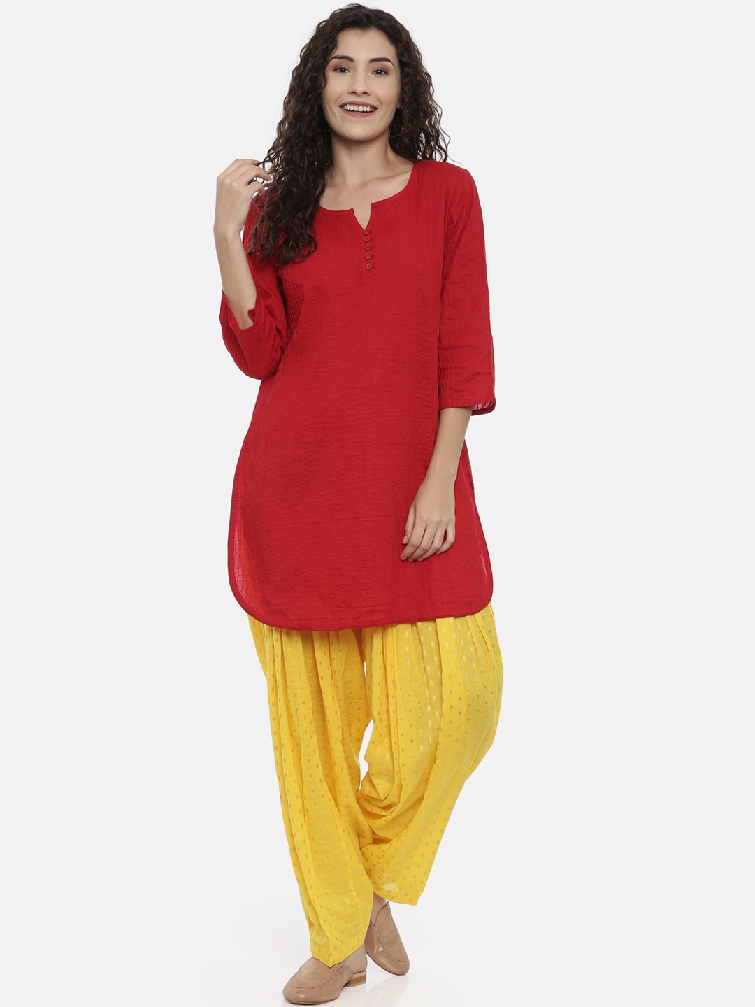 Souchii Yellow Printed Regular-Fit High-Rise Patiala