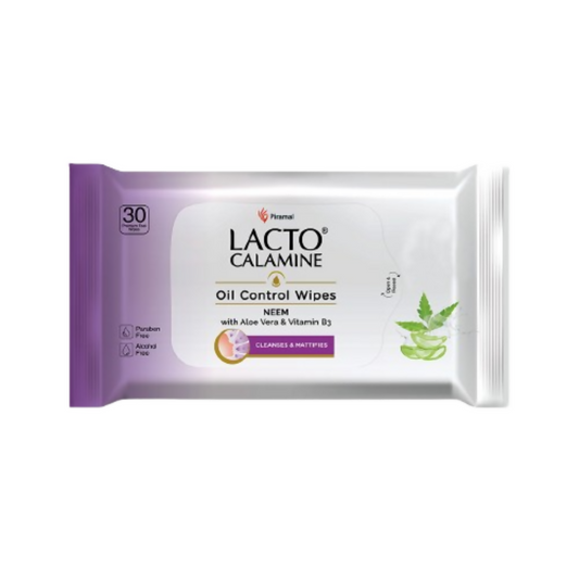 Lacto Calamine Oil Control Face Wipes, Makeup Remover Wipes With Neem & Aloe 30 Usable Wipes