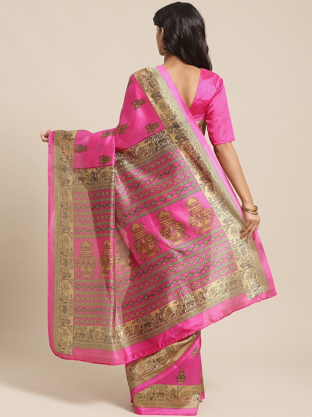 Saree Mall Pink & Beige Printed Saree