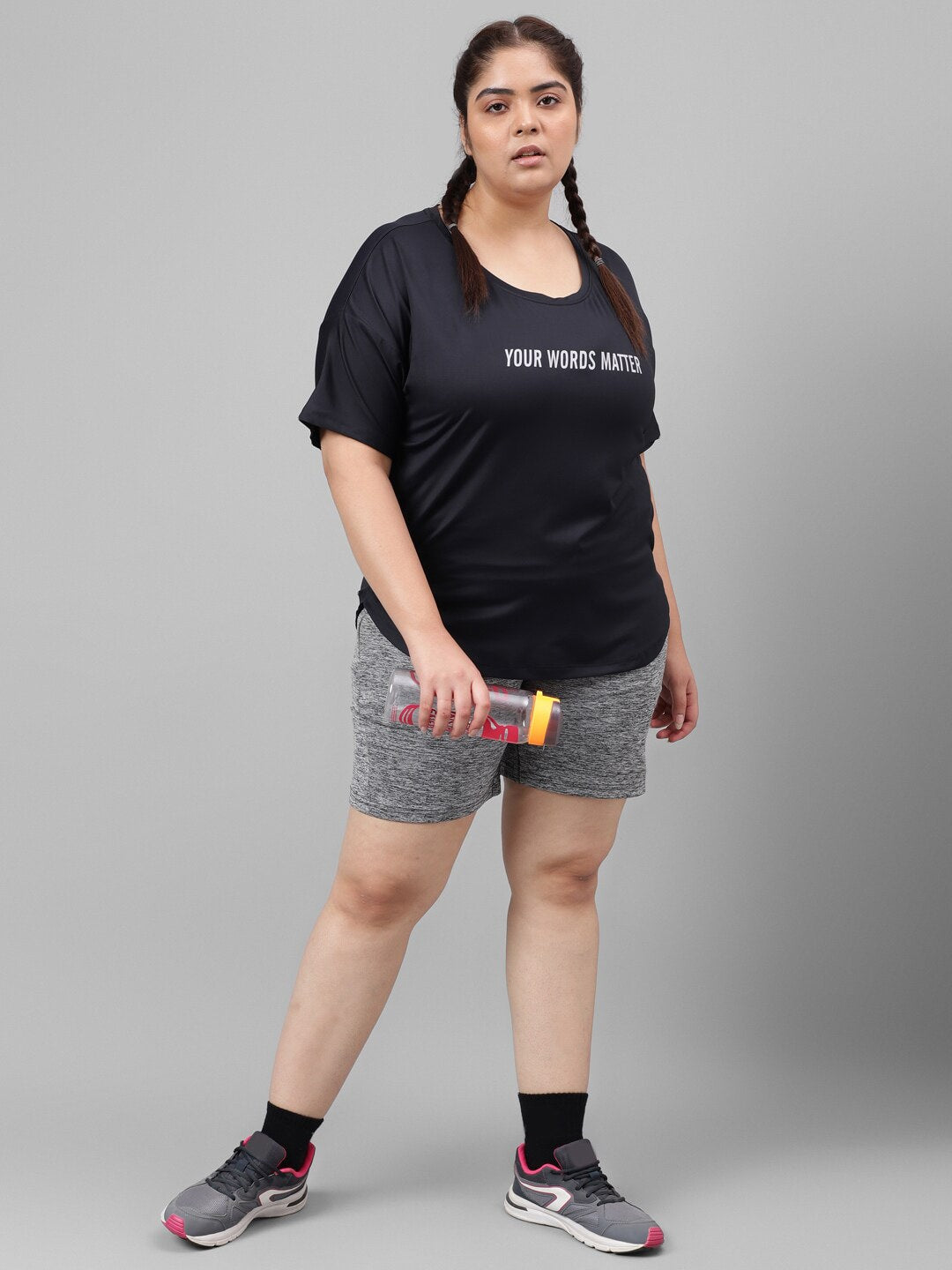MKH Plus Size Typography Printed Dri-FIT Relaxed Fit Drop-Shoulder Sleeves Gym T-shirt