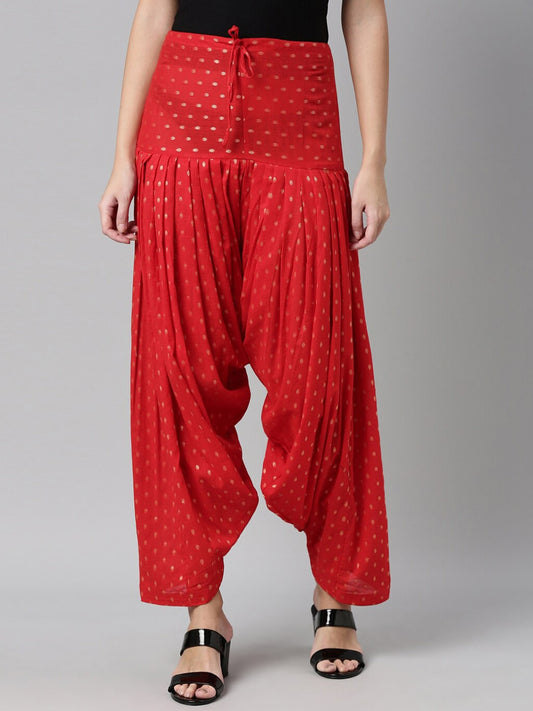 Souchii Red & Gold-Coloured Woven Design Pure Cotton Patiala