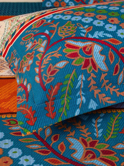 JC Collection Blue & Red Ethnic Motifs 220 TC King Bedsheet with 2 Pillow Covers