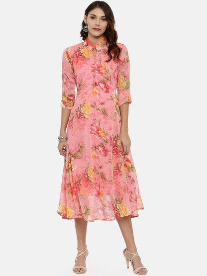 Souchii Woman Pink Floral Printed A-Line Dress