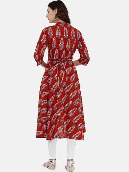 Souchii Maroon Printed A-Line Kurta