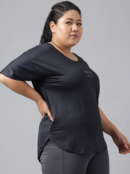 MKH Plus Size Typography Printed Dri-FIT Sports T-Shirt