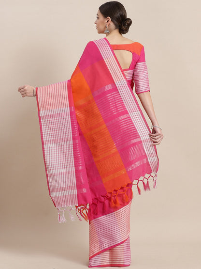 Saree Mall Pink & Orange Checked Saree