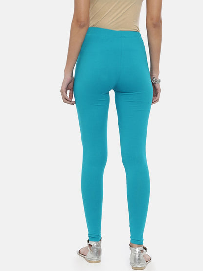 Souchii Turquoise Blue Solid Slim-Fit Ankle-Length Leggings
